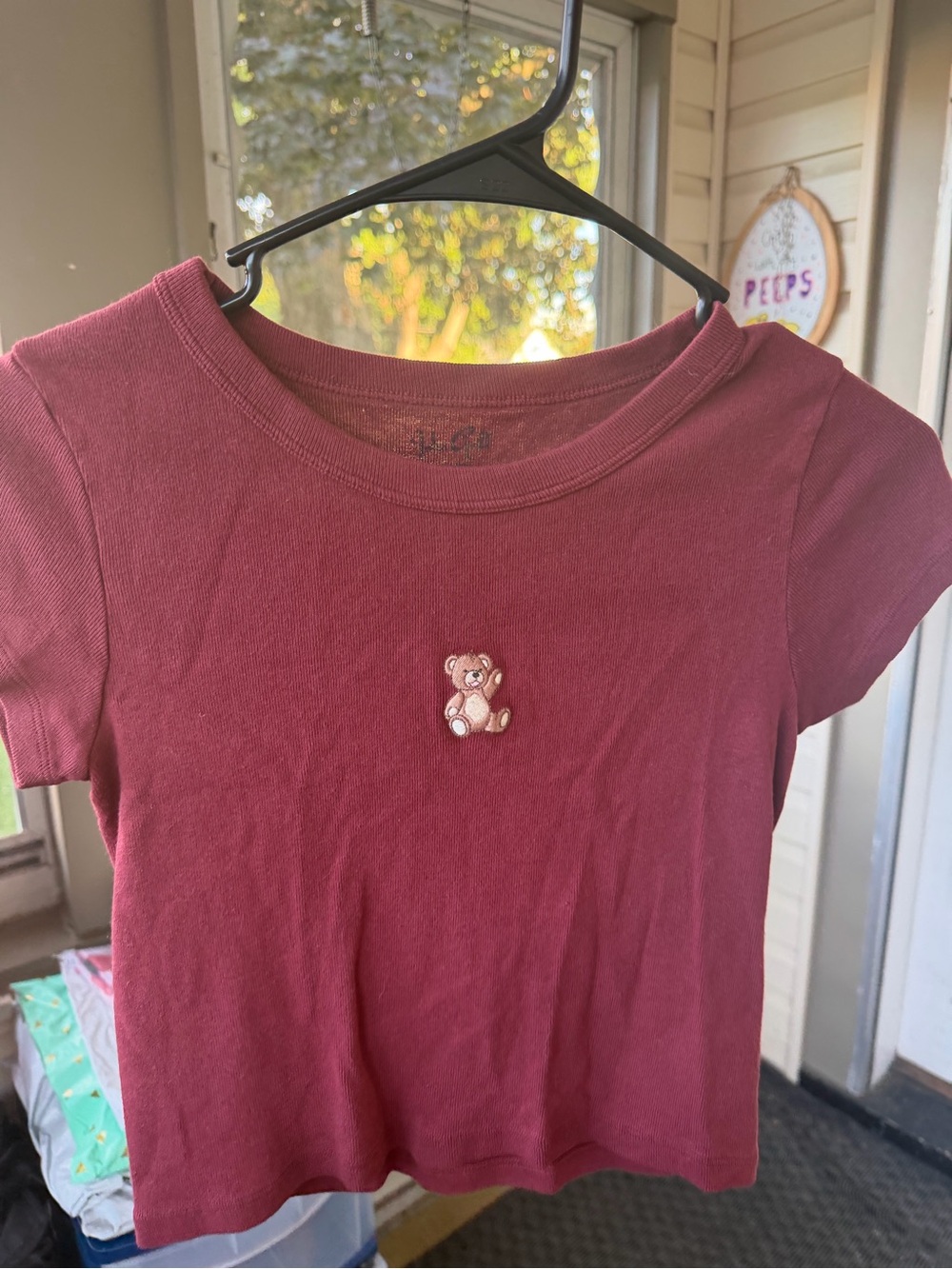Maroon Tee with Embroidered Teddy
